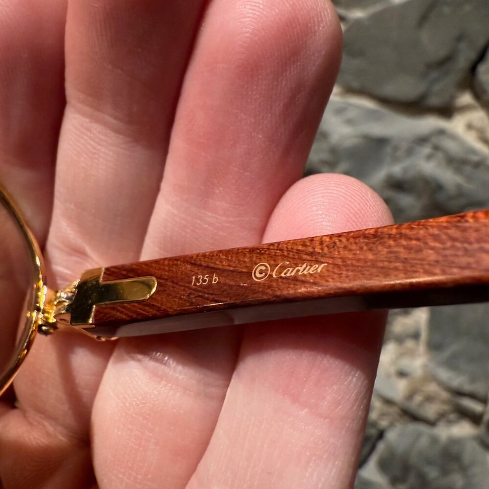 Must de Cartier Vintage Giverny Gold Plated Round Bubinga Wood Sunglasses - Picture 7 of 16